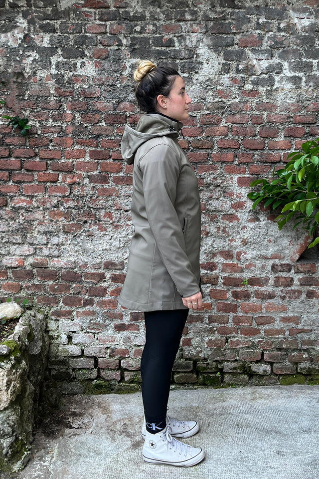 Giacca Donna verde militare Softshell Long - lato