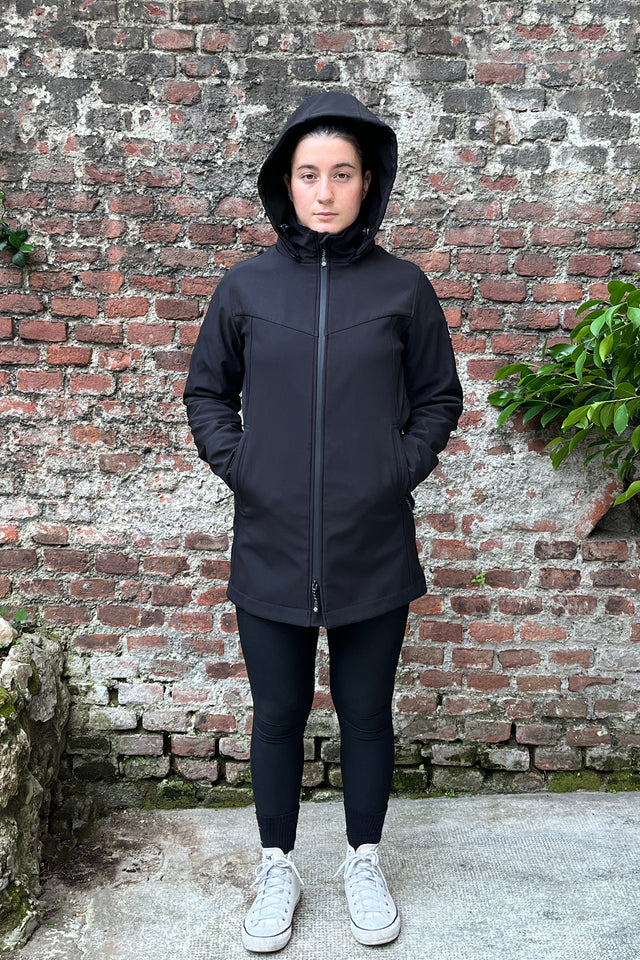 Giacca Donna nera Softshell Long con cappuccio