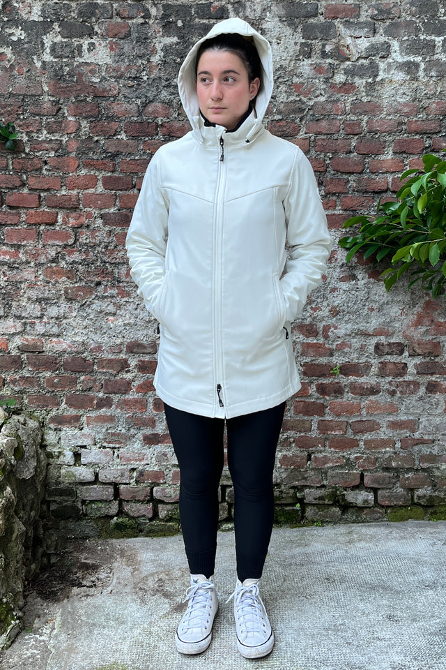 Giacca Donna Softshell Long bianca con cappuccio